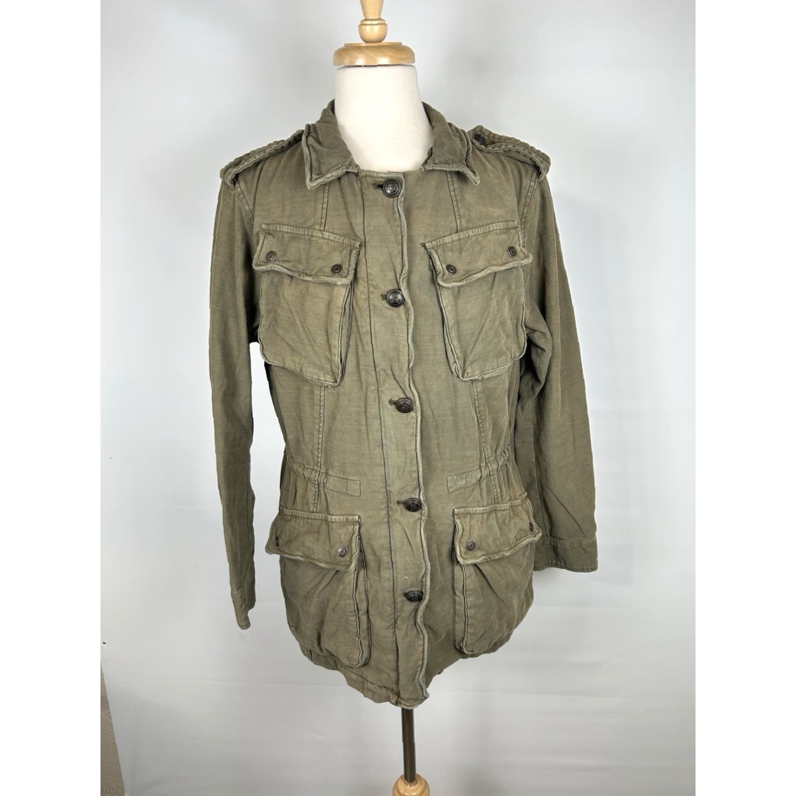 Free People Free People Jacket Womens L Green Military Pockets Canvas Casual Fall Spring Nylon Not Your Brothers? Size L / US 10 / IT 46 - 2 Thumbnail