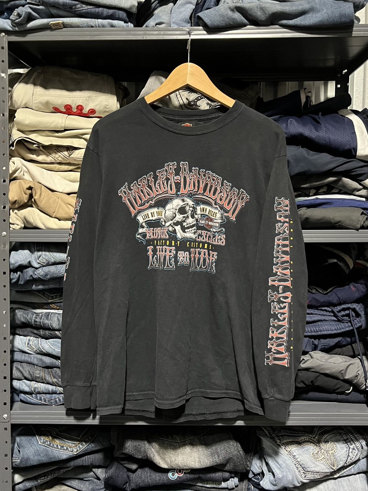 Harley Davidson × Vintage Crazy Vintage Y2K Harley Davidson Skull Biker Longsleeve Size US M / EU 48-50 / 2 - 1 Thumbnail