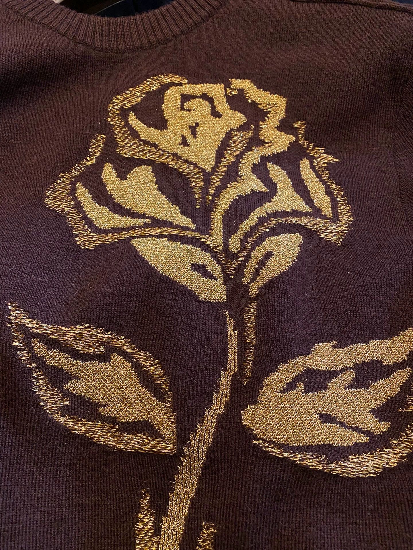 Burberry Burberry Men's Gold Rose Embroidered Wool Sweater Size US M / EU 48-50 / 2 - 5 Thumbnail