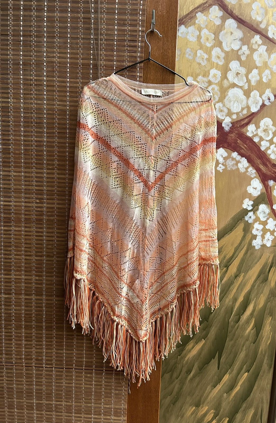 Valentino Valentino Crochet Fringed Striped Fine Knit Silk Poncho Cape Size M / US 6-8 / IT 42-44 - 1 Thumbnail