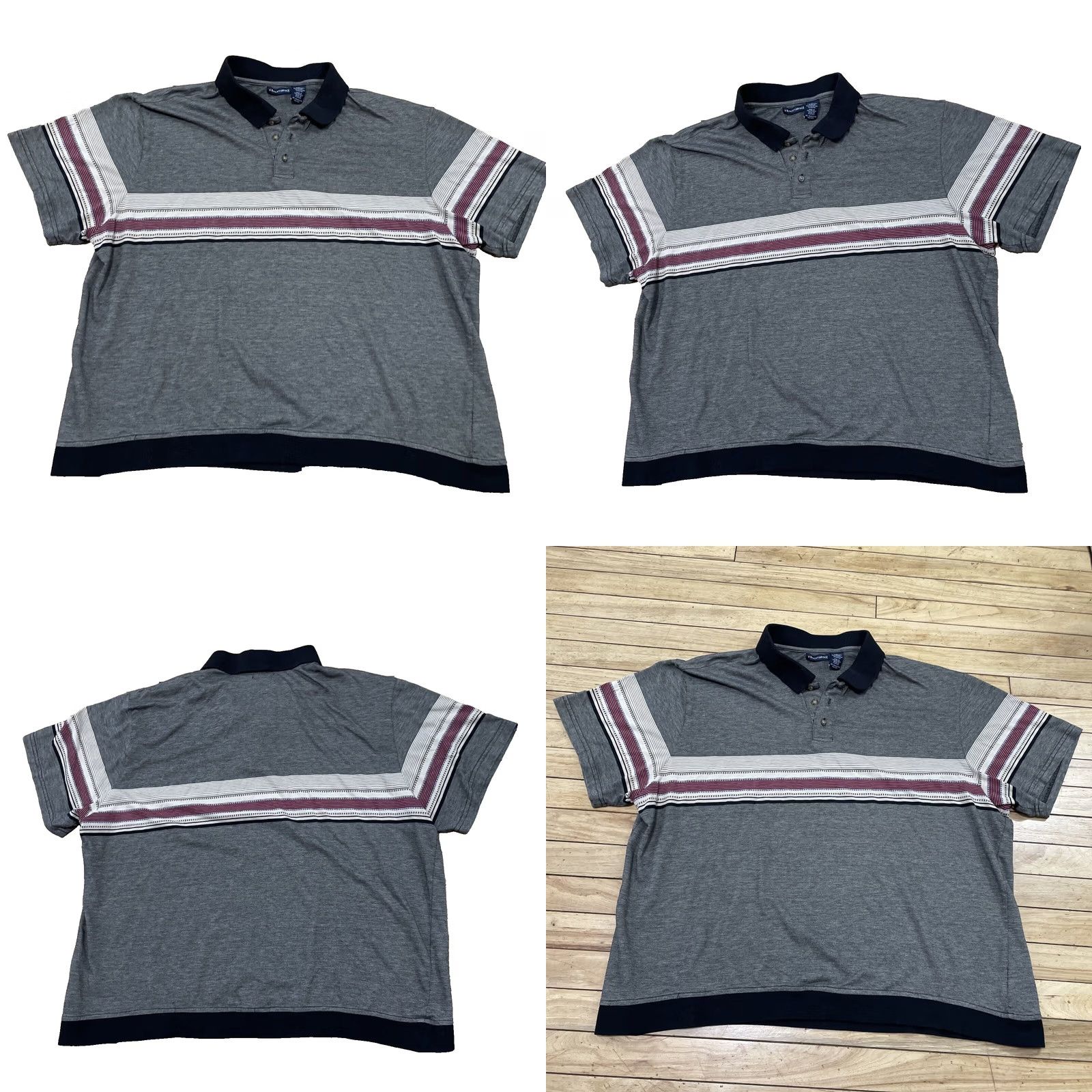 Vintage VINTAGE Knightsbridge Polo Shirt Men 3XL Gray Southwestern Aztec Red Stripe Shirt Polo Short Sleeve Knit Cotton Blend Geometric 90s Mens Size US XXL / EU 58 / 5 - 9 Thumbnail