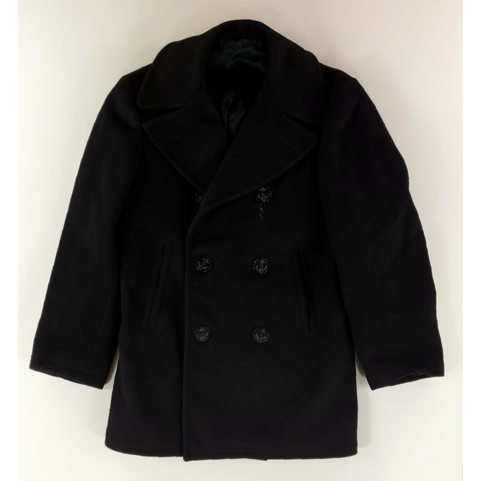 Doublet VINTAGE US Navy Peacoat Mens 36 Reg Black Double Breasted 100% Wool Kersey 70s Coat Size US XXS / EU 40 - 2 Thumbnail