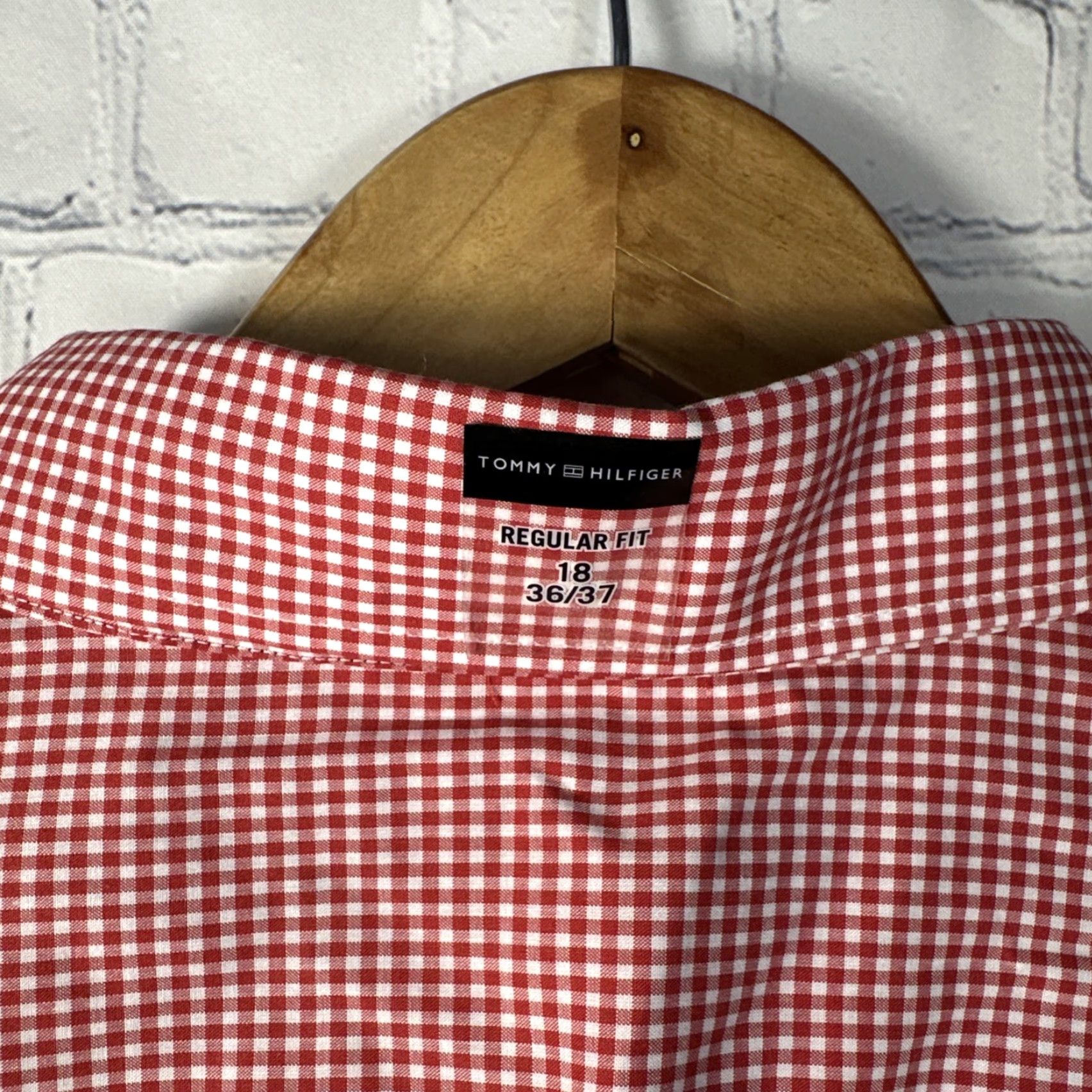 Tommy Hilfiger **Tommy Hilfiger Men's Regular Fit Red Gingham Dress Shirt 18** User: **Tommy Hilfiger Men's Red Gingham Regular Fit Dress Shirt 18** Size 48R - 7 Thumbnail