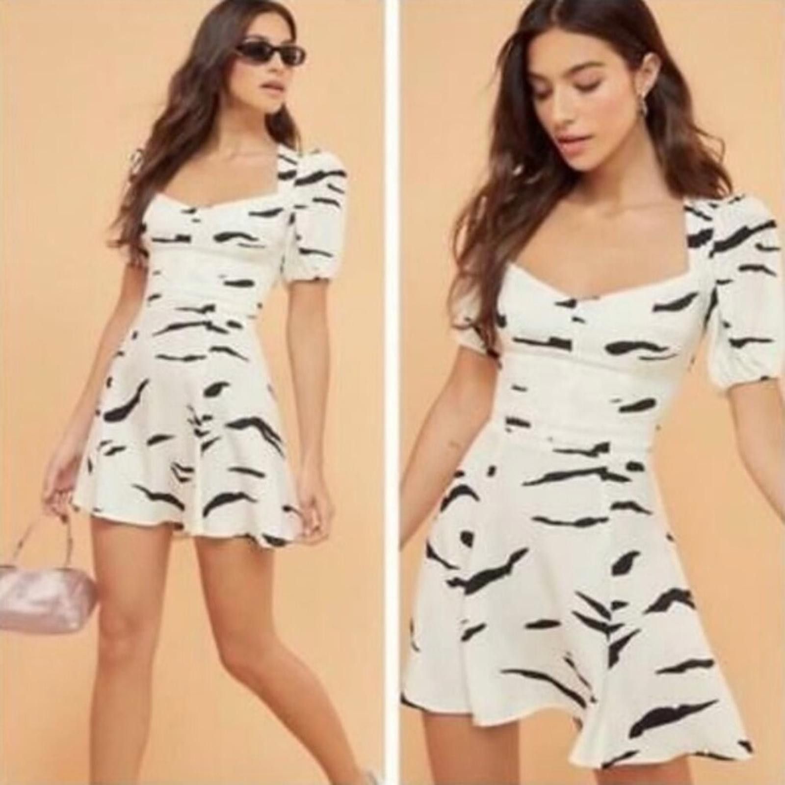 Designer Reformation Mini Dress Zebra Print Sustainable Made in USA Size XS / US 0-2 / IT 36-38 - 8 Thumbnail