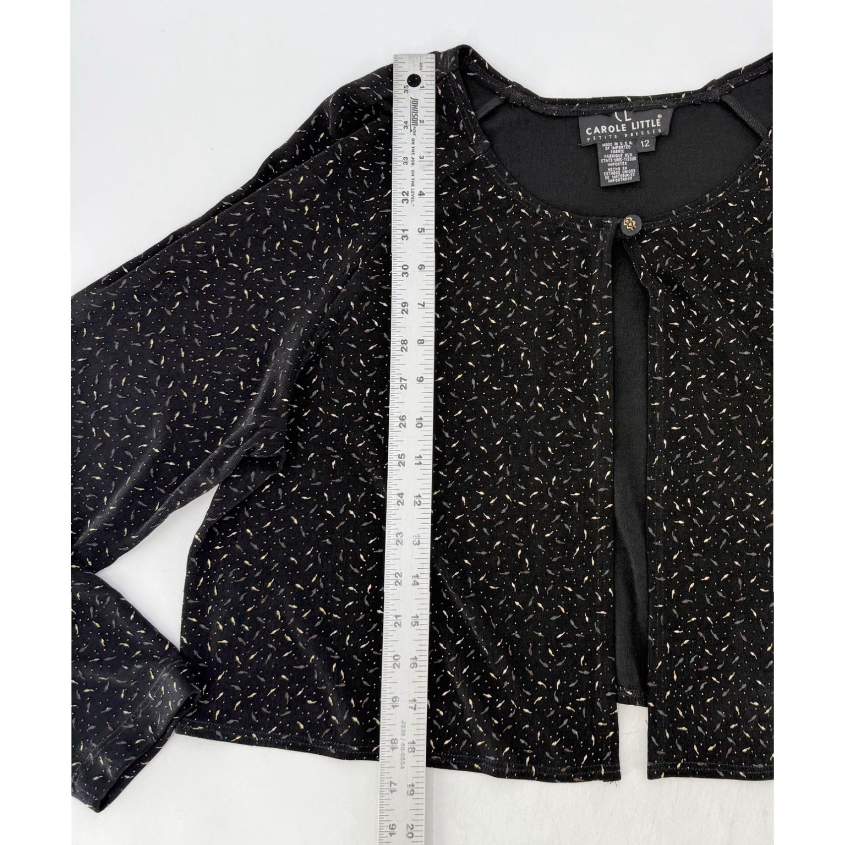 Vintage VINTAGE Carole Little Black Metallic Gold Accent Crop Cardigan Jacket Strech Sz 12 USA Size XL / US 12-14 / IT 48-50 - 7 Thumbnail