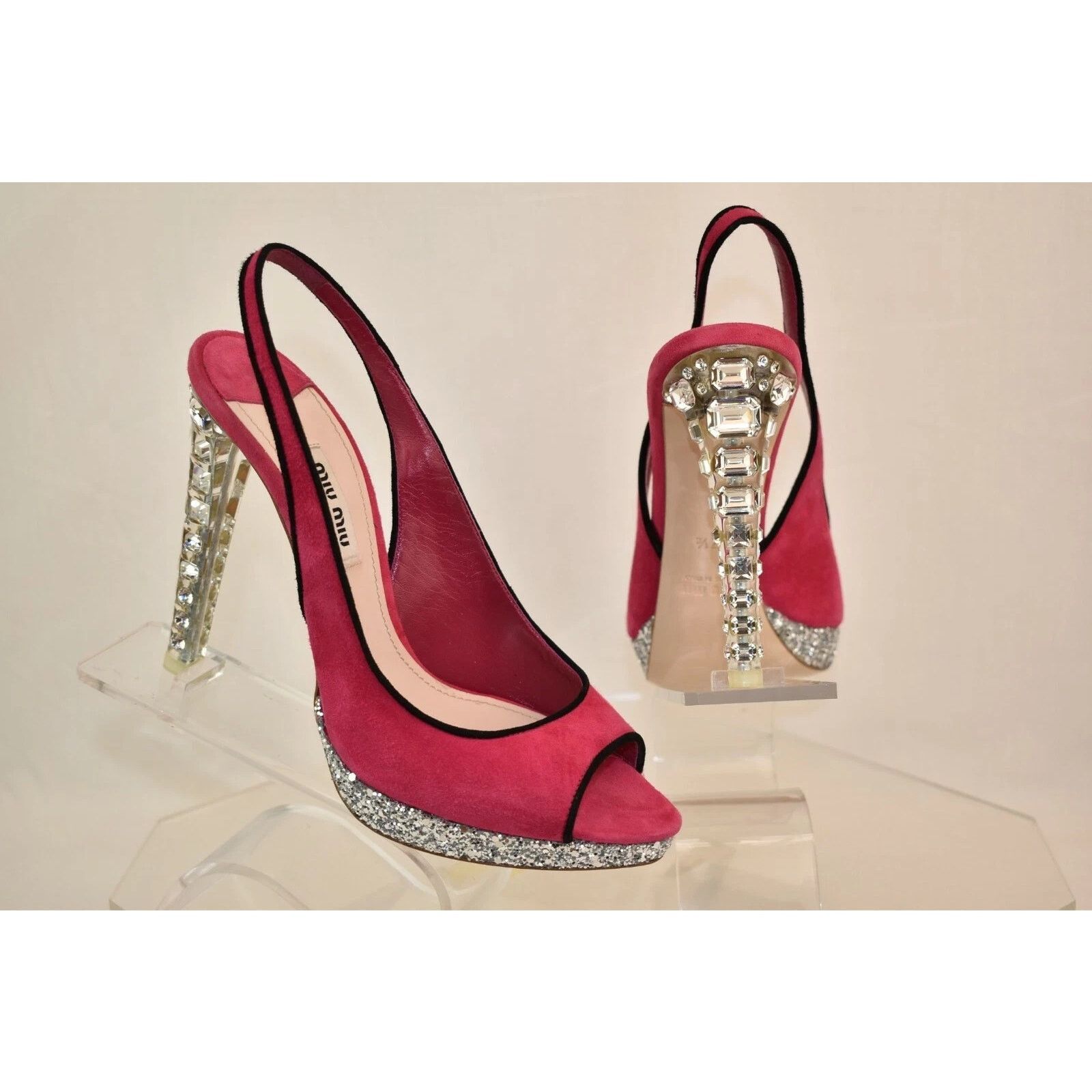 Miu Miu MIU MIU PRADA PINK SUEDE JEWELED CRYSTALS' HEELS PUMPS 37.5 Size US 7.5 / IT 37.5 - 4 Thumbnail