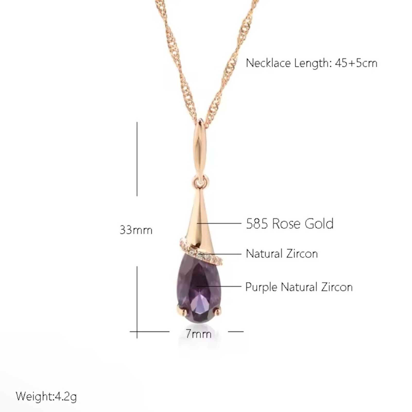Other 585 Rose Gold Color Pendant Necklace for Women Water Drop Size ONE SIZE - 2 Thumbnail