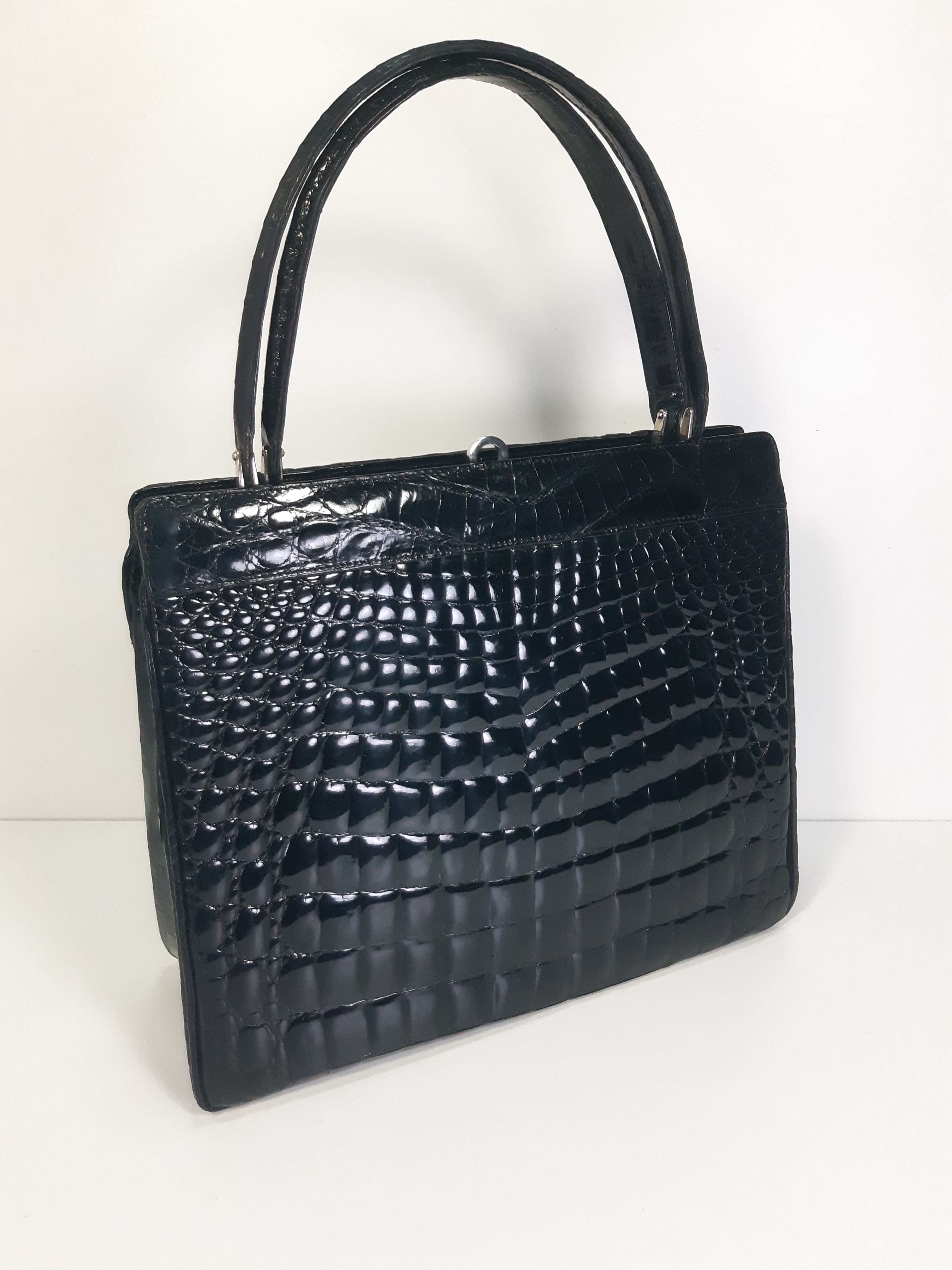 Other Vintage Genuine Hornback Crocodile Handbag Glossy Black Size ONE SIZE - 5 Thumbnail