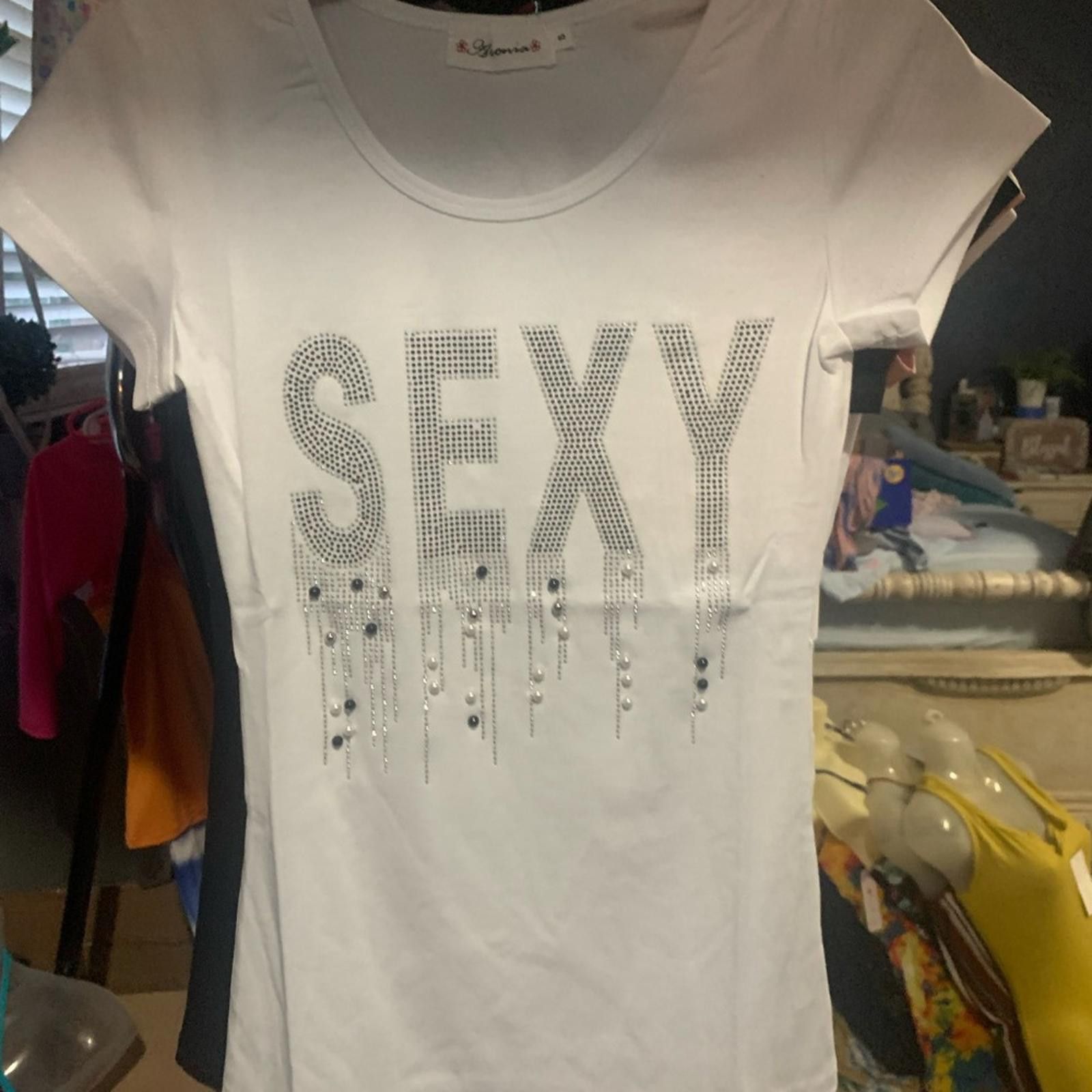 Designer Trendy 'SEXY' Rhinestone Tee Size M / US 6-8 / IT 42-44 - 2 Thumbnail