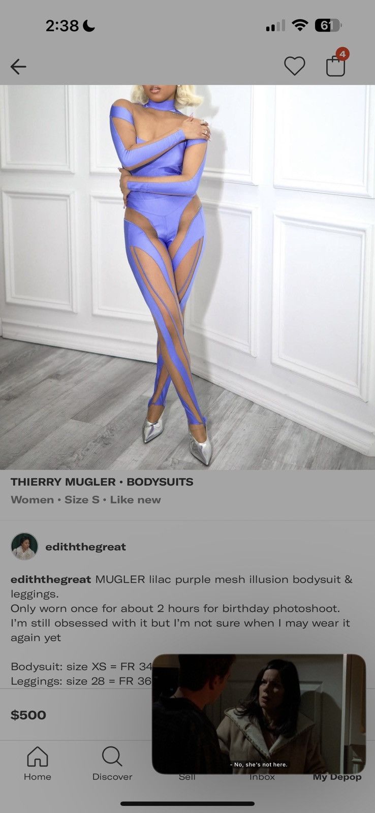 Mugler MUGLER lilac purple mesh illusion bodysuit & leggings. Size S / US 4 / IT 40 - 6 Thumbnail