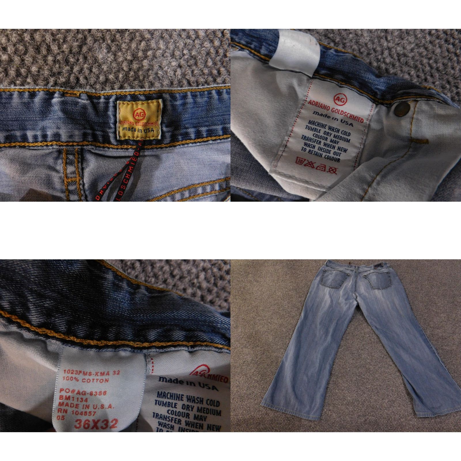 Vintage AG Adriano Goldschmied Jeans Mens 36x32 Blue The Symbol Button Fly Made USA Size US 36 / EU 52 - 8 Thumbnail