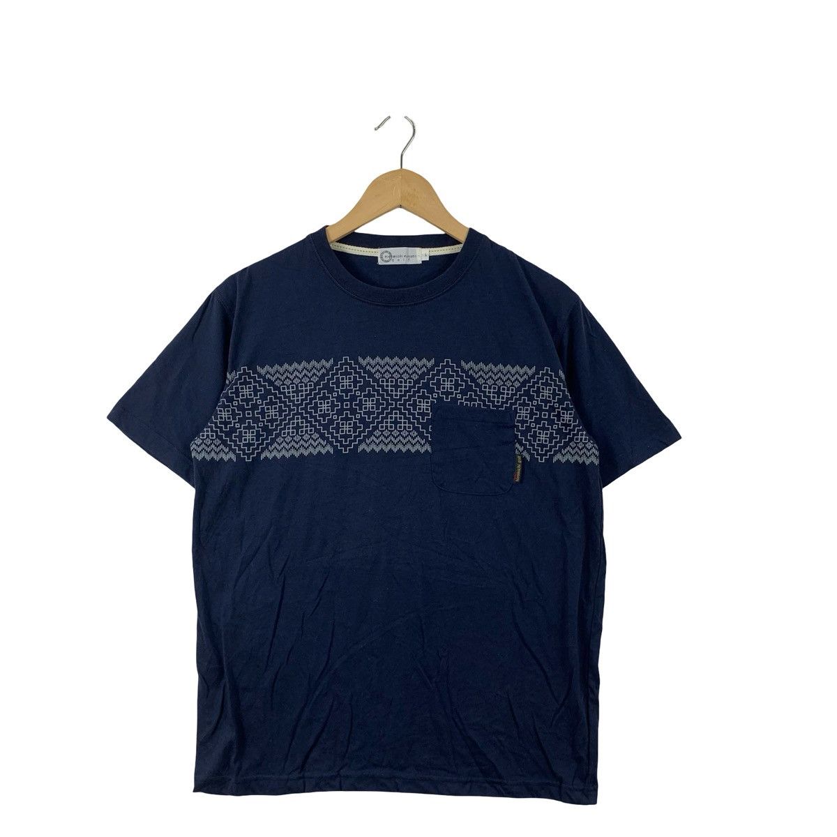 Vintage Vintage Navy Geometric Knit Pattern Pocket Tee Minimal Size US L / EU 52-54 / 3 - 3 Thumbnail