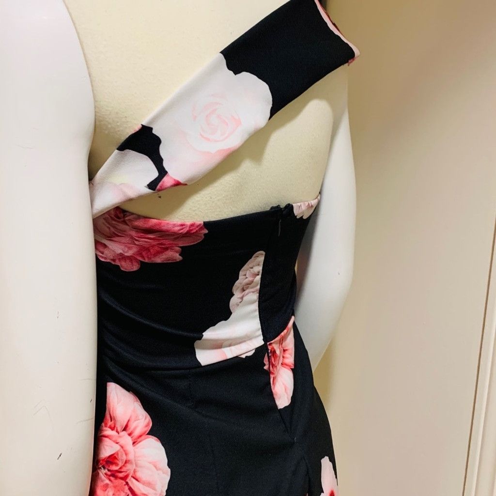 Other Zarga High Low Black Floral strapless dress Size L Size L / US 10 / IT 46 - 10 Thumbnail