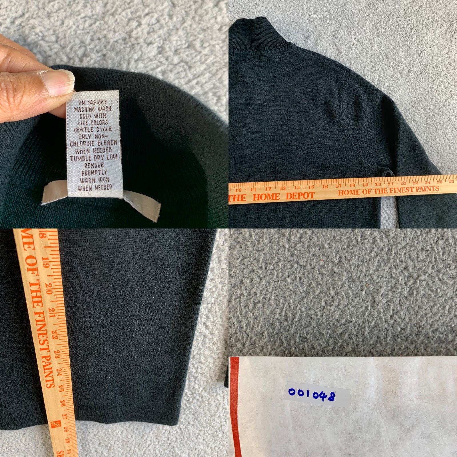 VINTAGE Merona Sweater Mens Medium Black Mock Pullover 1/4 Zip Long Sleeve