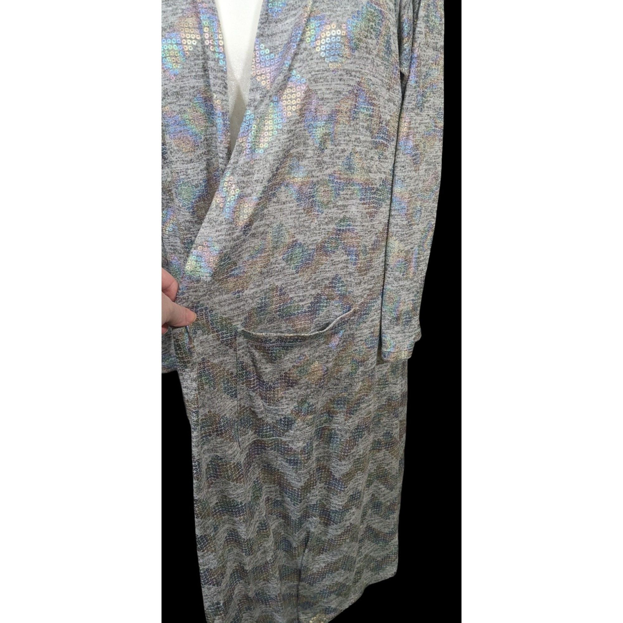 Other Trendy Rainbow Shimmer LulaRoe Sarah Sequins Grey Cardigan Size L / US 10 / IT 46 - 8 Thumbnail