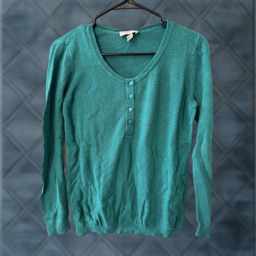 Loft LOFT Ann Taylor Sweater Women M Green Henley Cable Knit Cotton Casual Womens Size M / US 6-8 / IT 42-44 - 1 Thumbnail