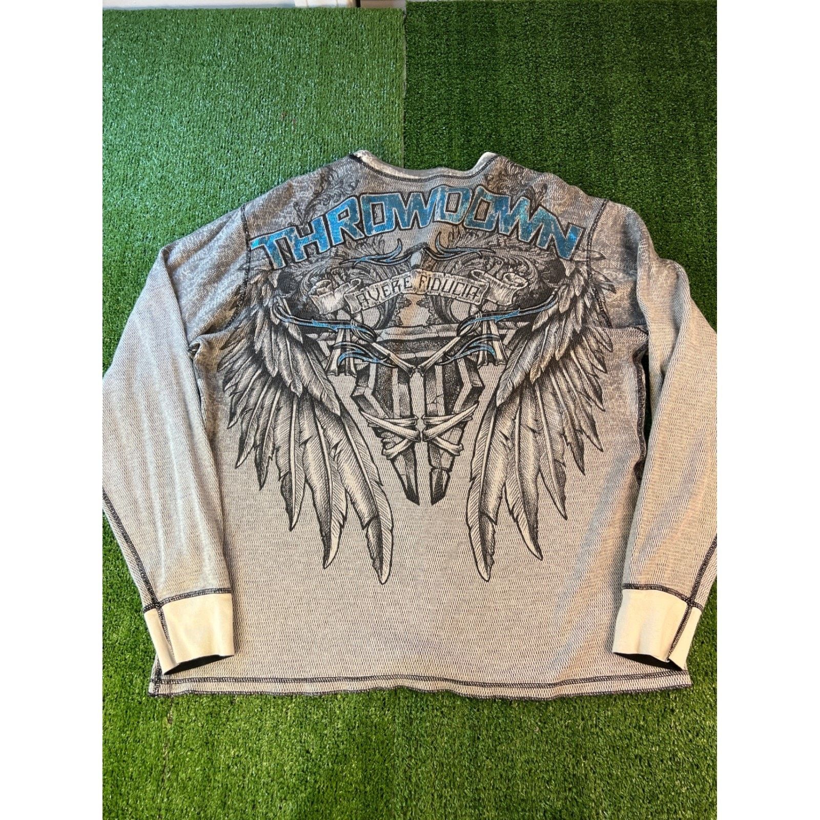 Other Throwdown Mens Longsleeve Grey MMA Graphic Waffle Knit XXL Size US XXL / EU 58 / 5 - 4 Thumbnail