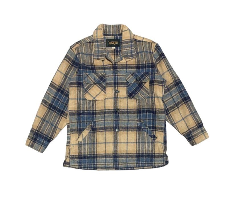 image of Archival Clothing x Flannel Vintage Wool Flannel Shirt Jacket By Vivajoy Sportwear in Blue/Brown (S