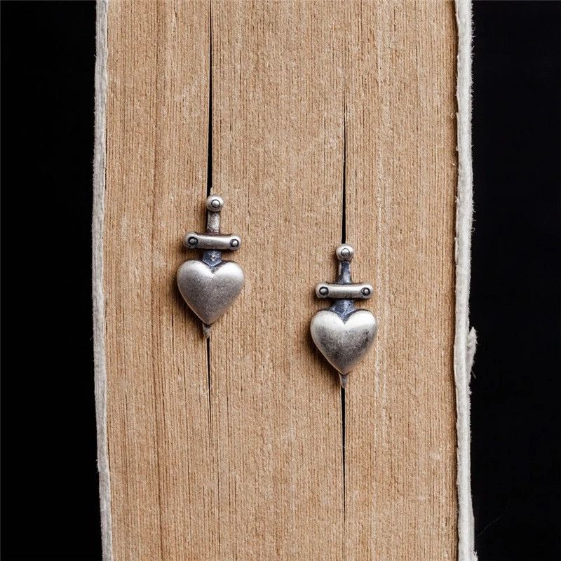 Jewelry Tiny Heart Sword Stud Earrings 925 Sterling Ear Charms Gift Size ONE SIZE - 4 Thumbnail