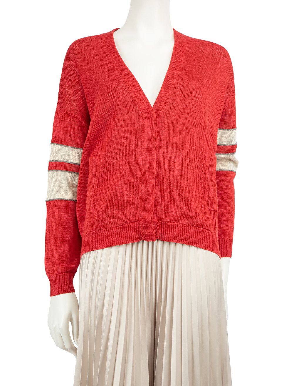 image of Brunello Cucinelli Red Stripe Detail Cardigan, Women's (Size XS)