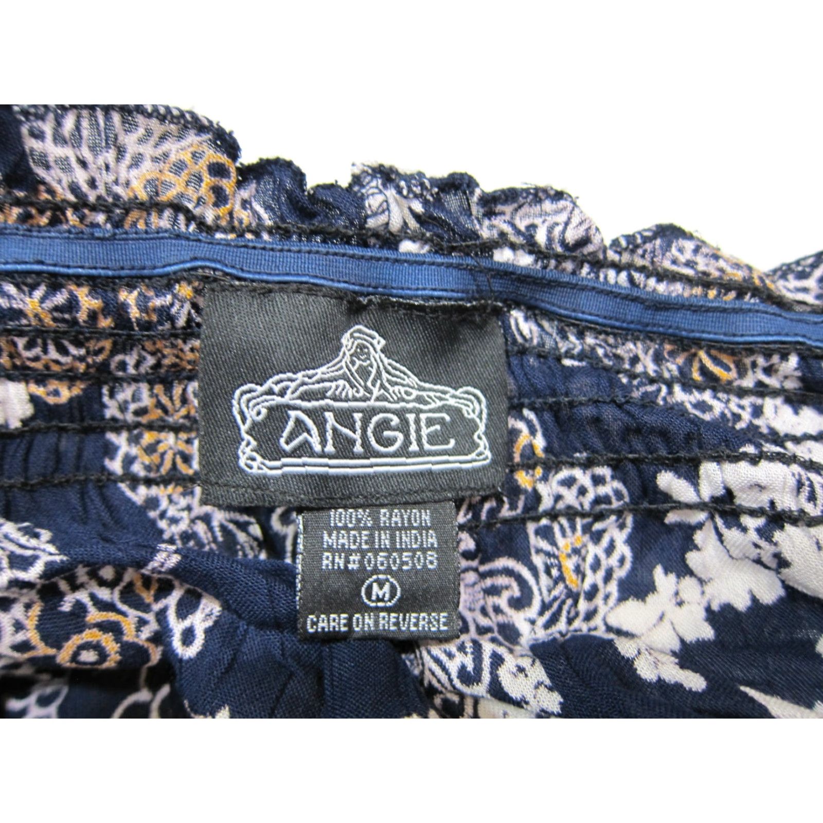 Vintage Angie Blouse Shirt Women Medium Blue Floral Off Shoulder 3/4 Sleeve 100% Rayon Tunic Casual Size M / US 6-8 / IT 42-44 - 3 Thumbnail