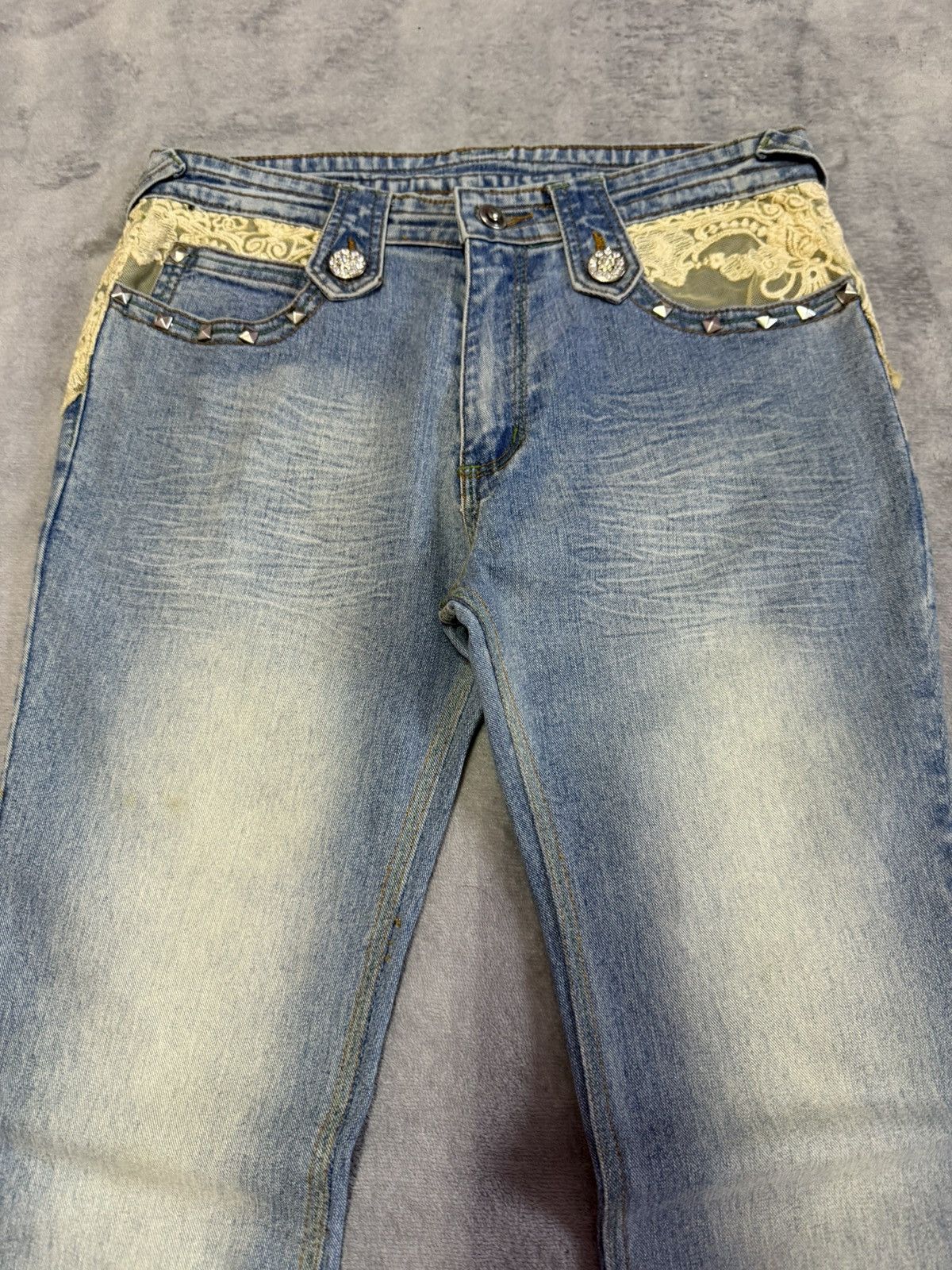 Japanese Brand × Vintage Embellished Butterfly Studded Rhinestone Flared Jeans Size 29" - 18 Thumbnail