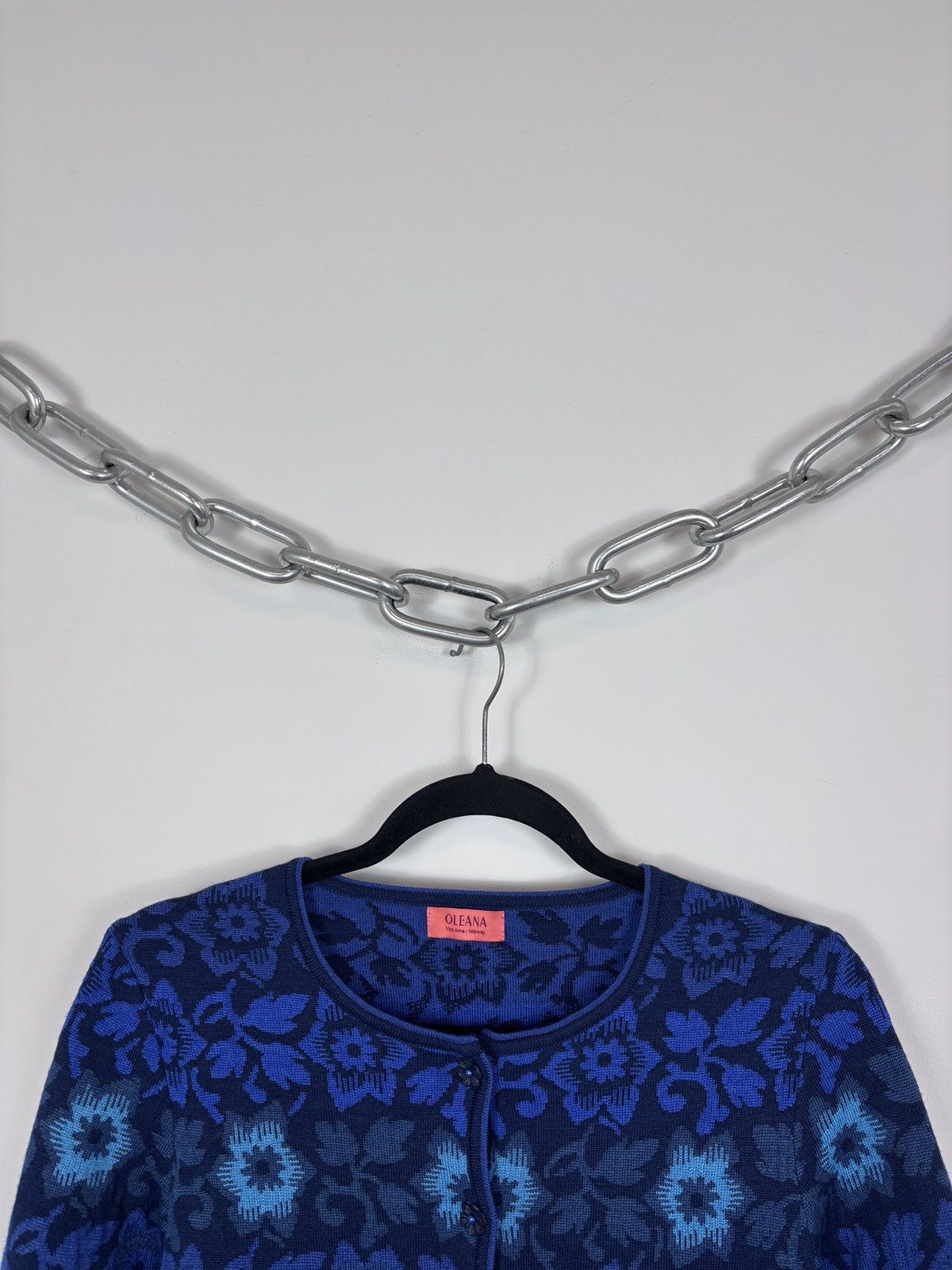 Other Oleana Women’s Floral Blue Merino Wool Silk Cardigan Sweater Size S / US 4 / IT 40 - 3 Thumbnail