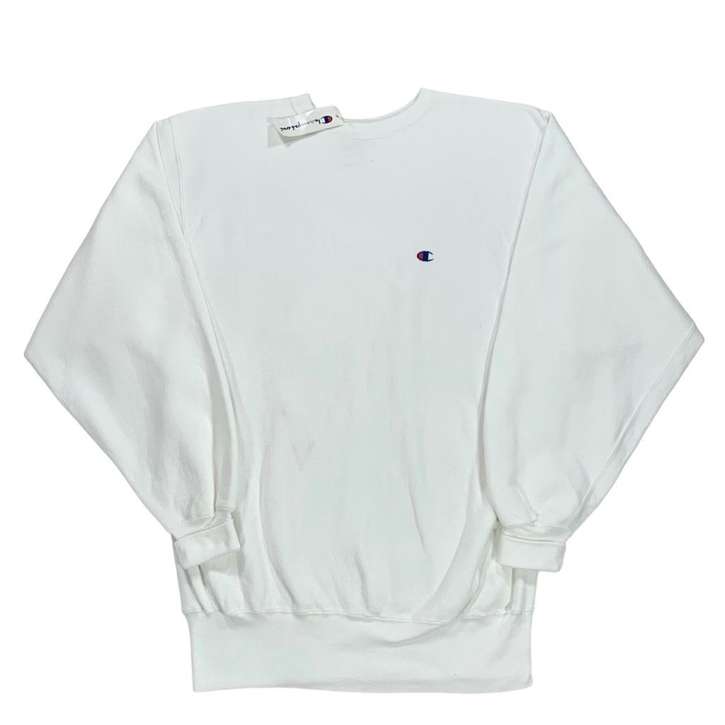 image of Vintage 90's Champion Reverse Weave White Crewneck Sweatshirt, Men's (Size 2XL)