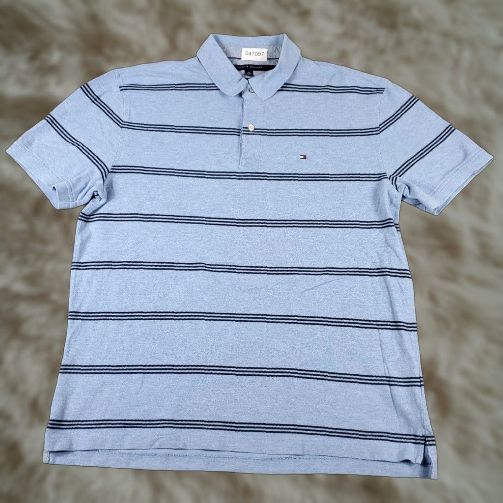 Tommy Hilfiger VINTAGE Tommy Hilfiger Polo Shirt Mens XL Blue Striped Casual Short Sleeve Polo Shirt XL Blue Size US XL / EU 56 / 4 - 1 Thumbnail