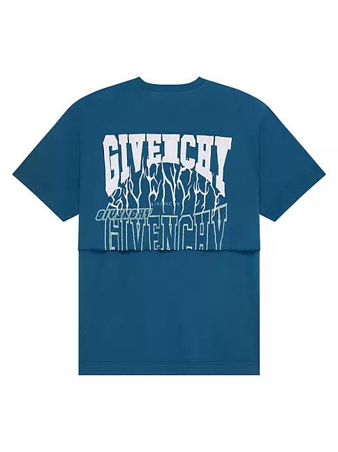 Givenchy o1mle0125 Double Layered Logo T-Shirt In Jersey Blue & White Size US L / EU 52-54 / 3 - 3 Thumbnail