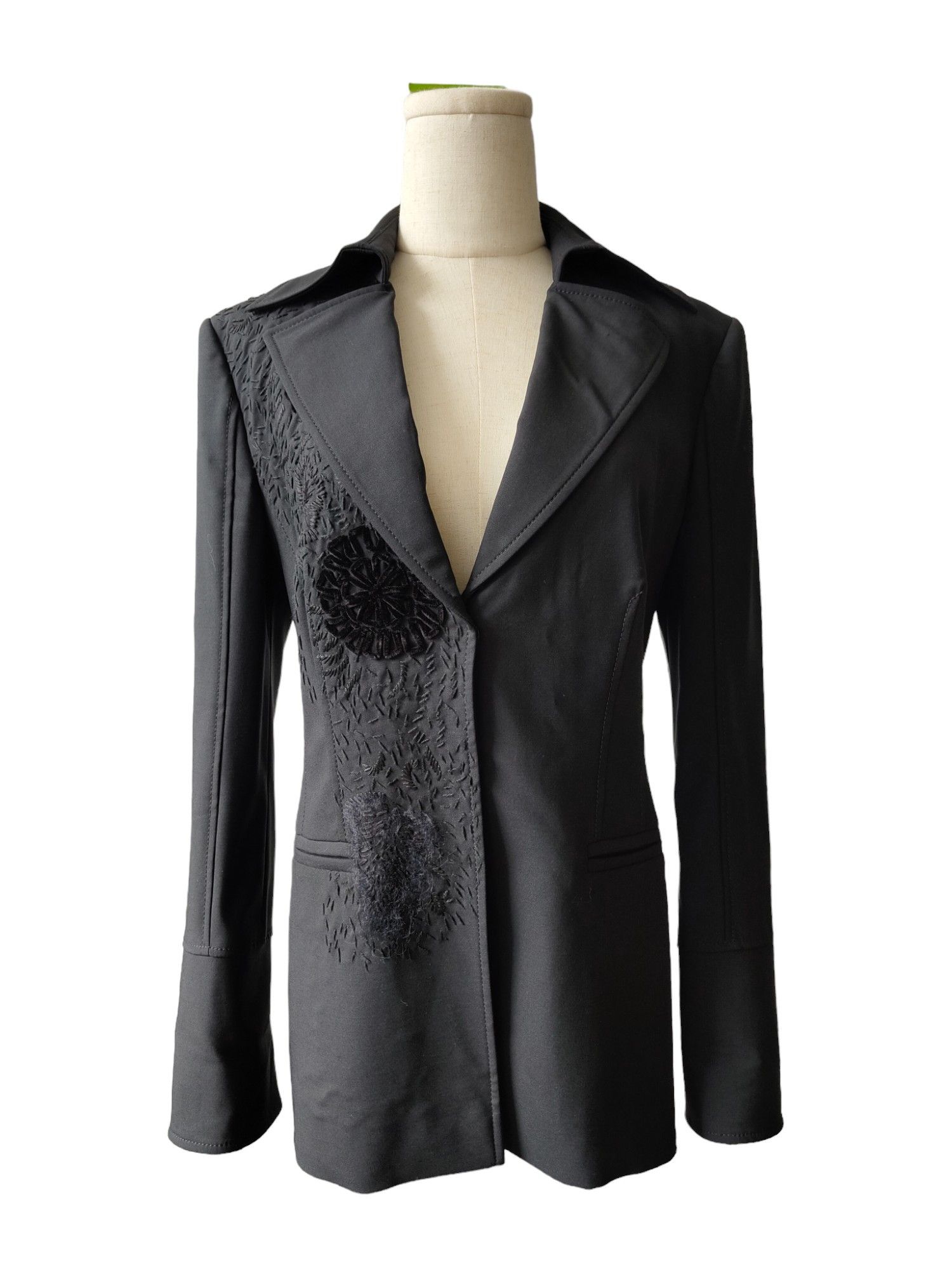 Alberta Ferretti Black Thin Wool Blazer With On-Tone Embroidery Size M / US 6-8 / IT 42-44 - 5 Thumbnail