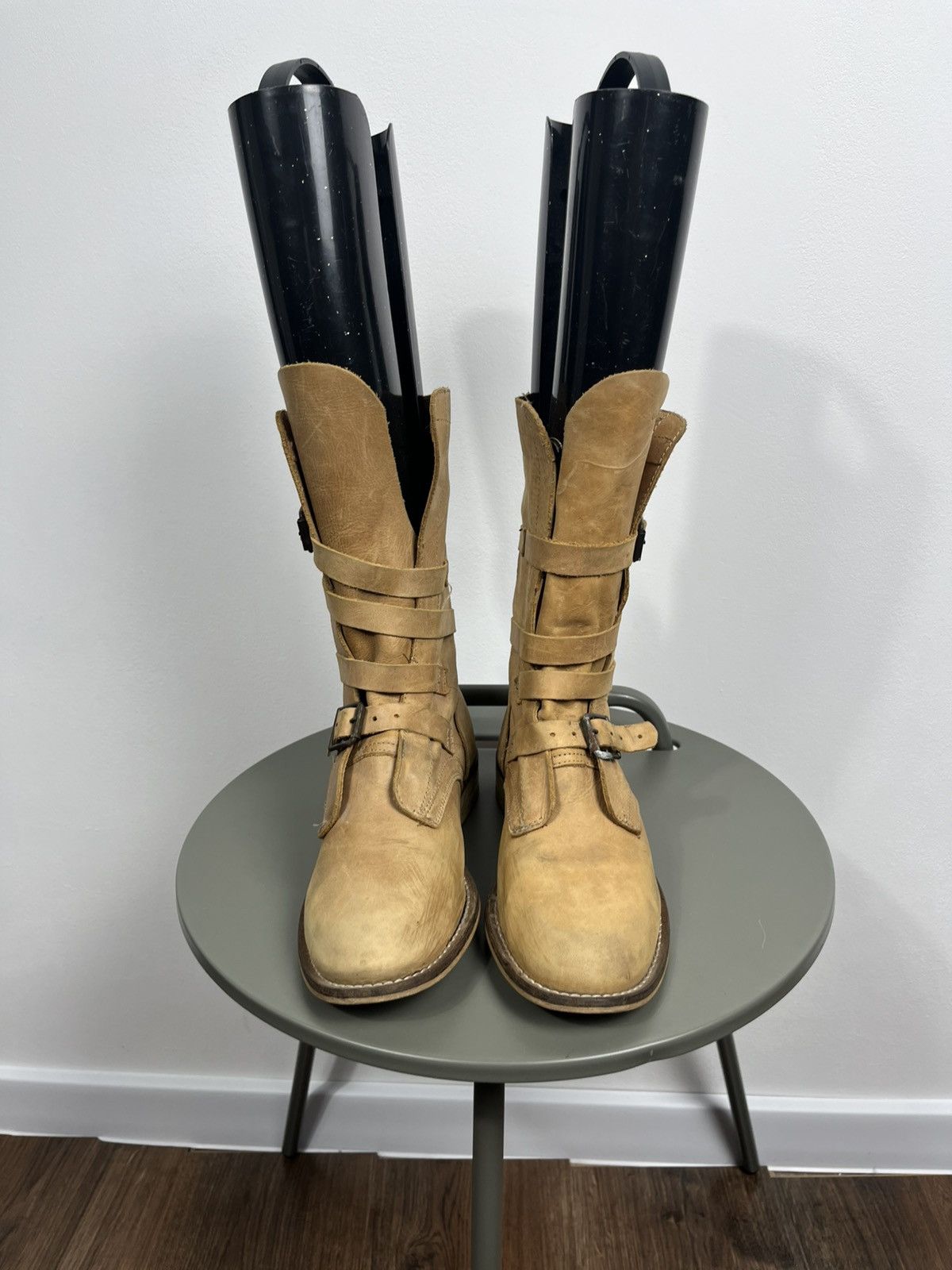 Other Vintage Tan Leather Mid-Calf Boots with Buckle Straps Size US 7.5 / IT 37.5 - 7 Thumbnail