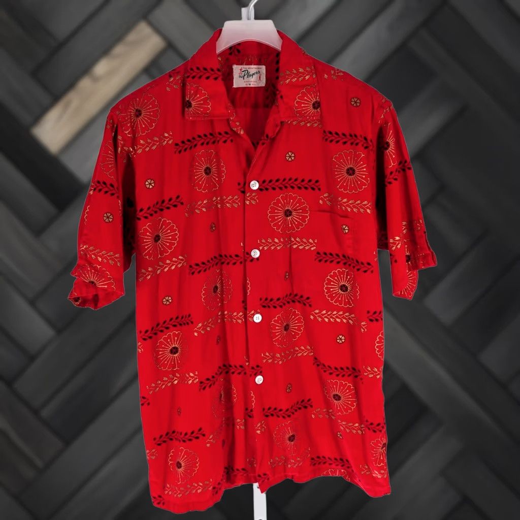 Atomic VINTAGE The Players Camp Shirt Rockabilly 1950s Short Sleeve Cotton Red Gold Atomic Floral M Mens Shirt Size US M / EU 48-50 / 2 - 1 Thumbnail