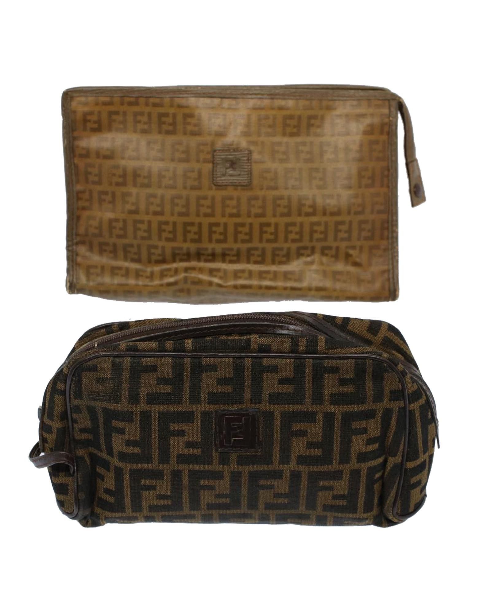 image of Fendi Canvas Clutch Bag Set With Accessories - Italian Made Brown/black Design, Women's