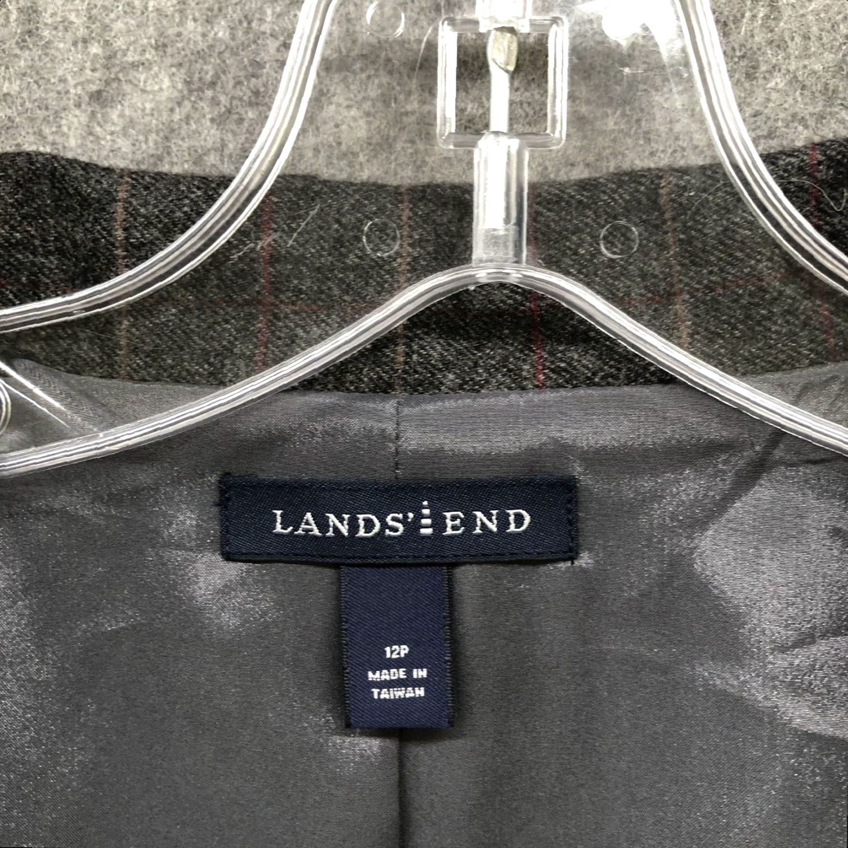 Lands' End Lands' End Blazer Womens 12P Wool Cashmere Gray Grid Plaid Dressy Office Workwear City Preppy Academia Mens Womens? Size XL / US 12-14 / IT 48-50 - 5 Thumbnail