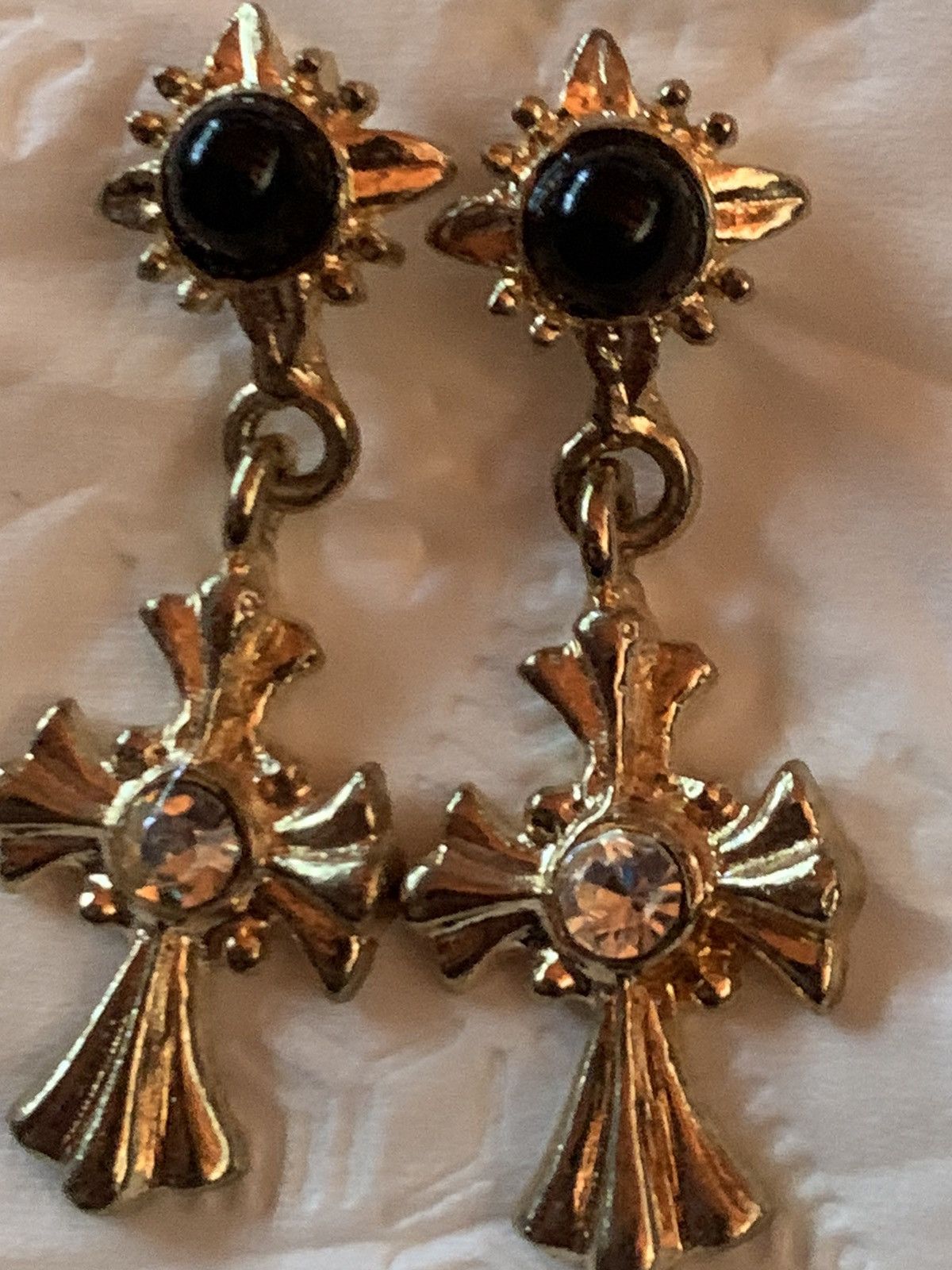 Jewelry × Vintage *RARE* Vintage 80’s Gothic Baroque Cross Dangle Earrings Size ONE SIZE - 3 Thumbnail
