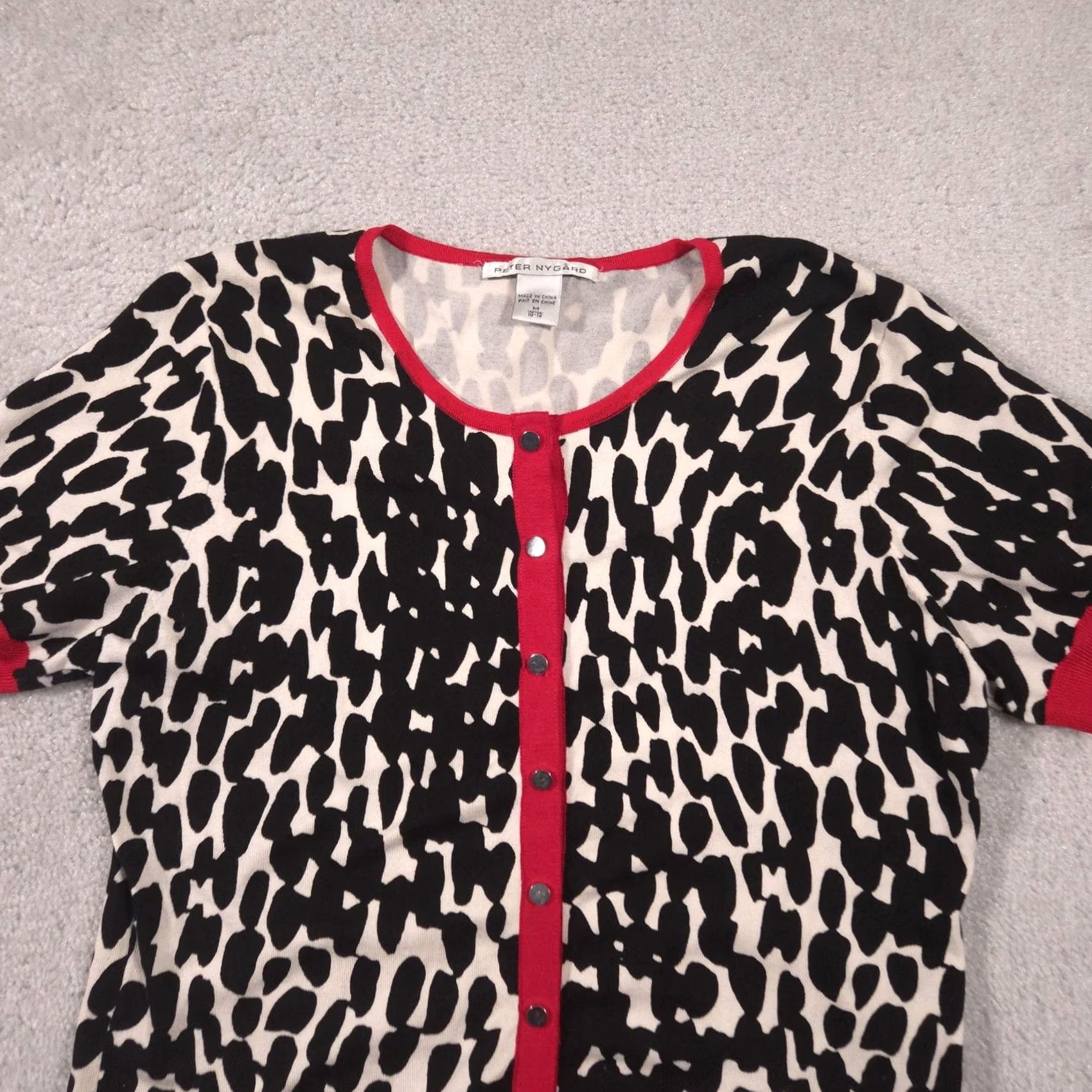 Vintage Peter Nygard Cardigan Sweater Womens M Black Leopard Crew Neck Short Sleeve Size M / US 6-8 / IT 42-44 - 3 Thumbnail