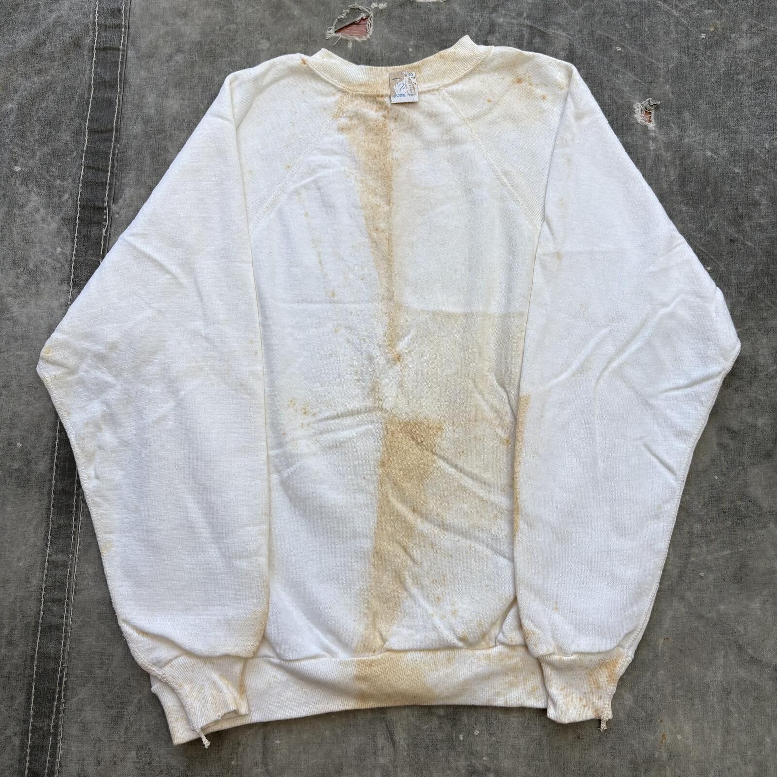 Vintage Vintage 60s 70s Deadstock Blank White Stained Sweatshirt Size US M / EU 48-50 / 2 - 2 Thumbnail