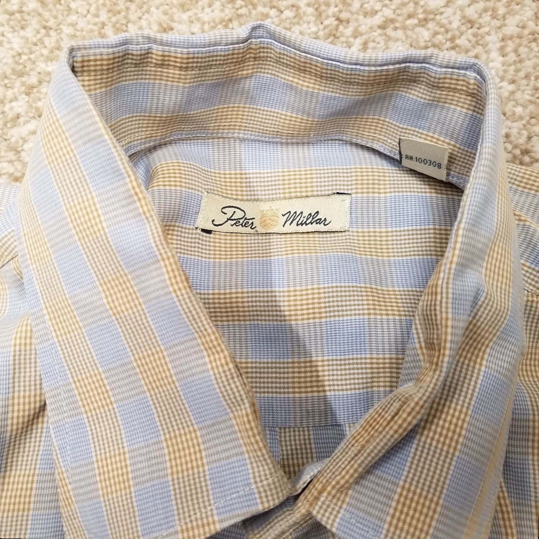 Peter Millar VINTAGE Peter Millar Button-Down Shirt Men L Blue Brown Microcheck Dress Casual FLAW Size US L / EU 52-54 / 3 - 3 Thumbnail