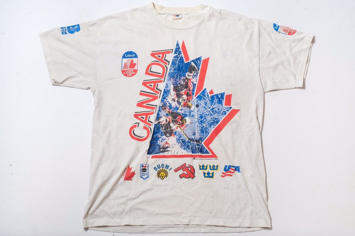 Vintage Vintage Canada Ice Hockey T-Shirt Mens One Size White 1991 Size US XL / EU 56 / 4 - 1 Thumbnail