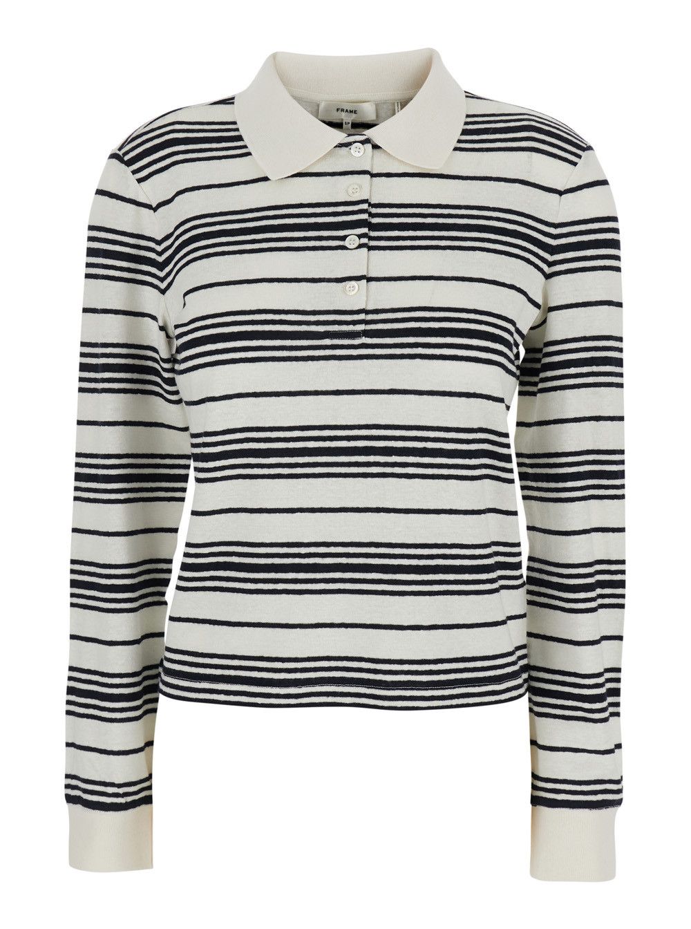 Frame Long Sleeve Striped Polo in Black and White for Women Size M / US 6-8 / IT 42-44 - 1 Thumbnail