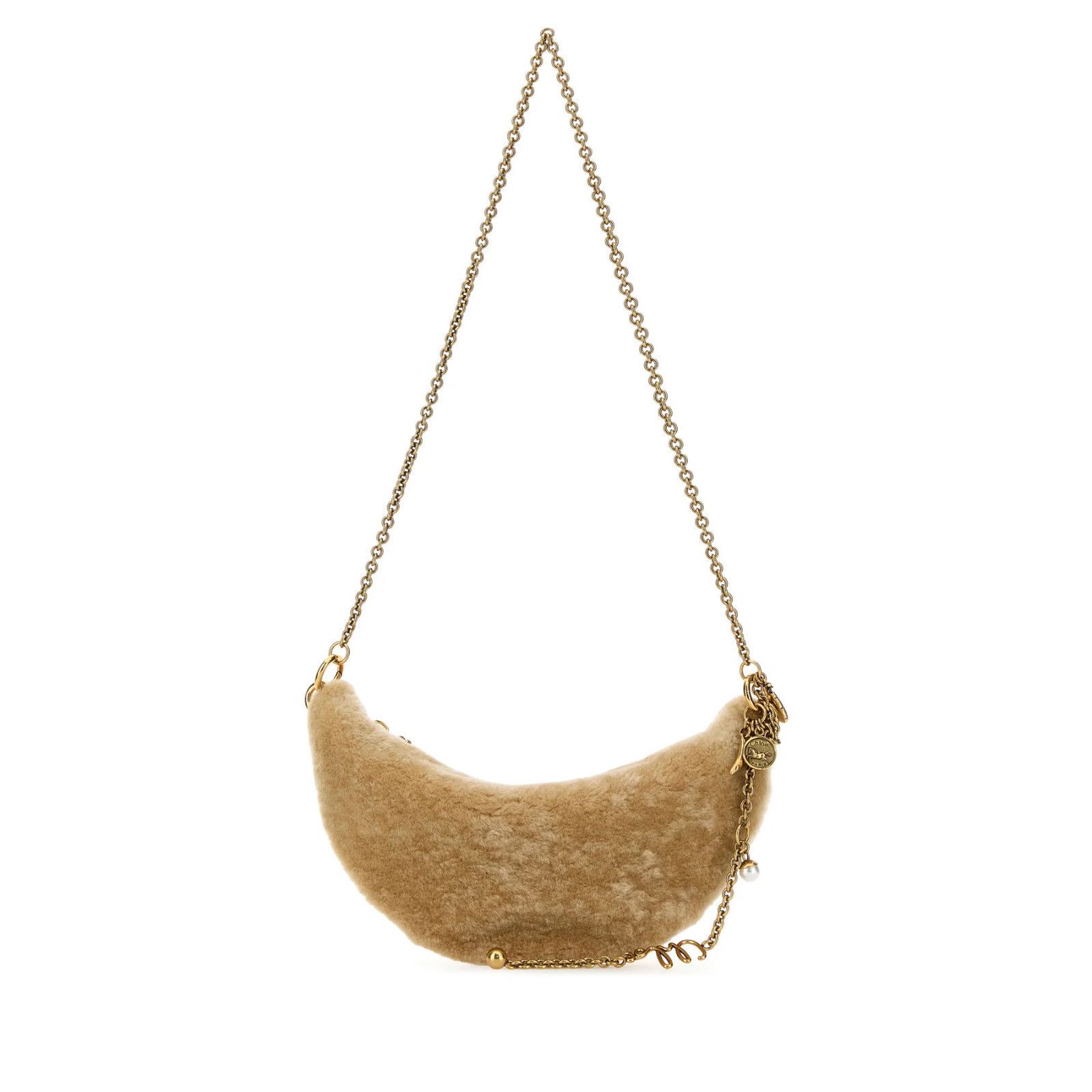 Chloe Icons Halfmoon Mini Beige Shearling Shoulder Bag New &