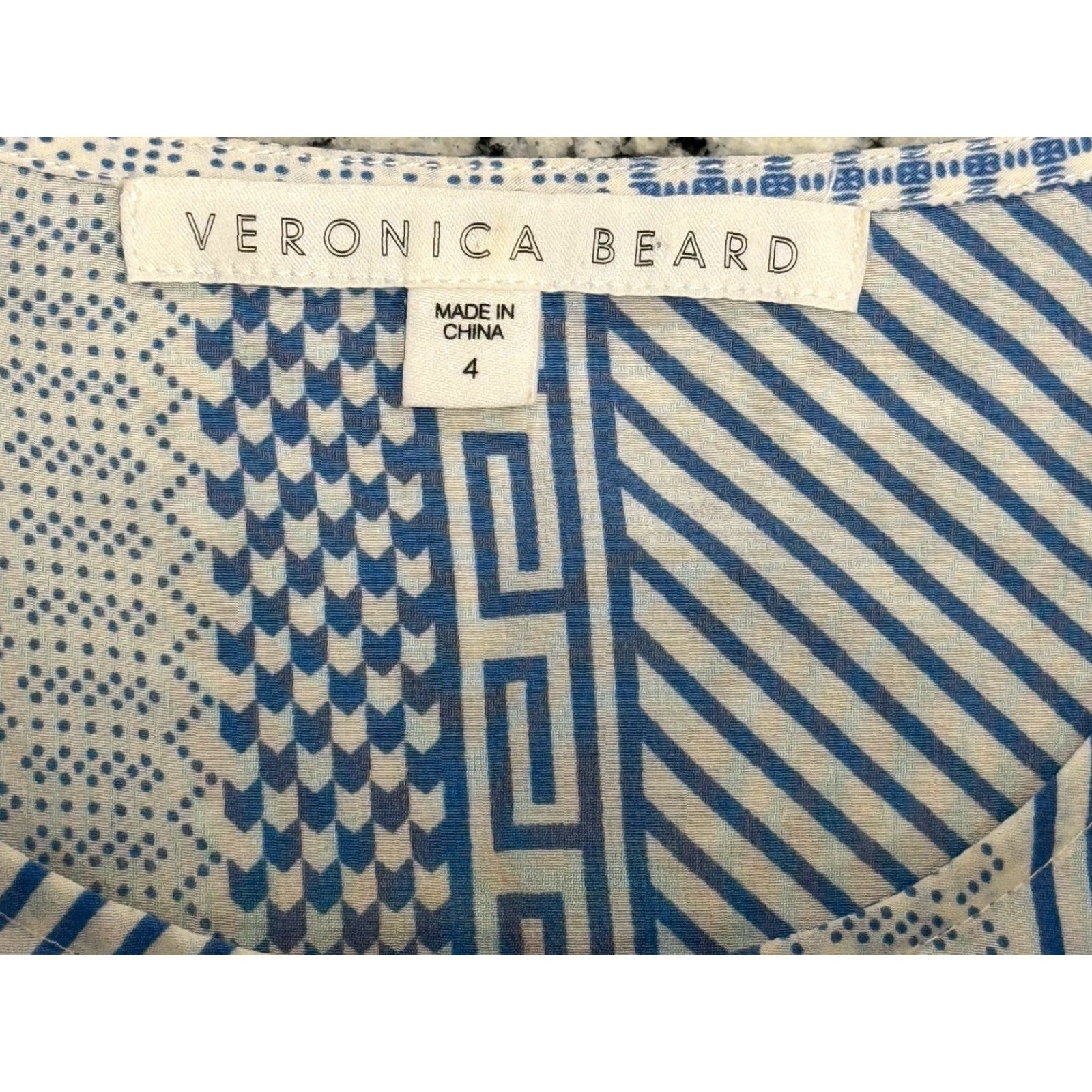 Veronica Beard VERONICA BEARD Silk Tunic Blouse Sleeveless Crew Neck Patterned Blue White Women Size 4 Spring Summer Womens Clothing Size S / US 4 / IT 40 - 5 Thumbnail