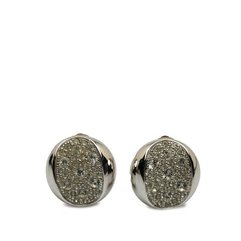 image of Dior Round Crystal Clip On Earrings in Silver, Women's