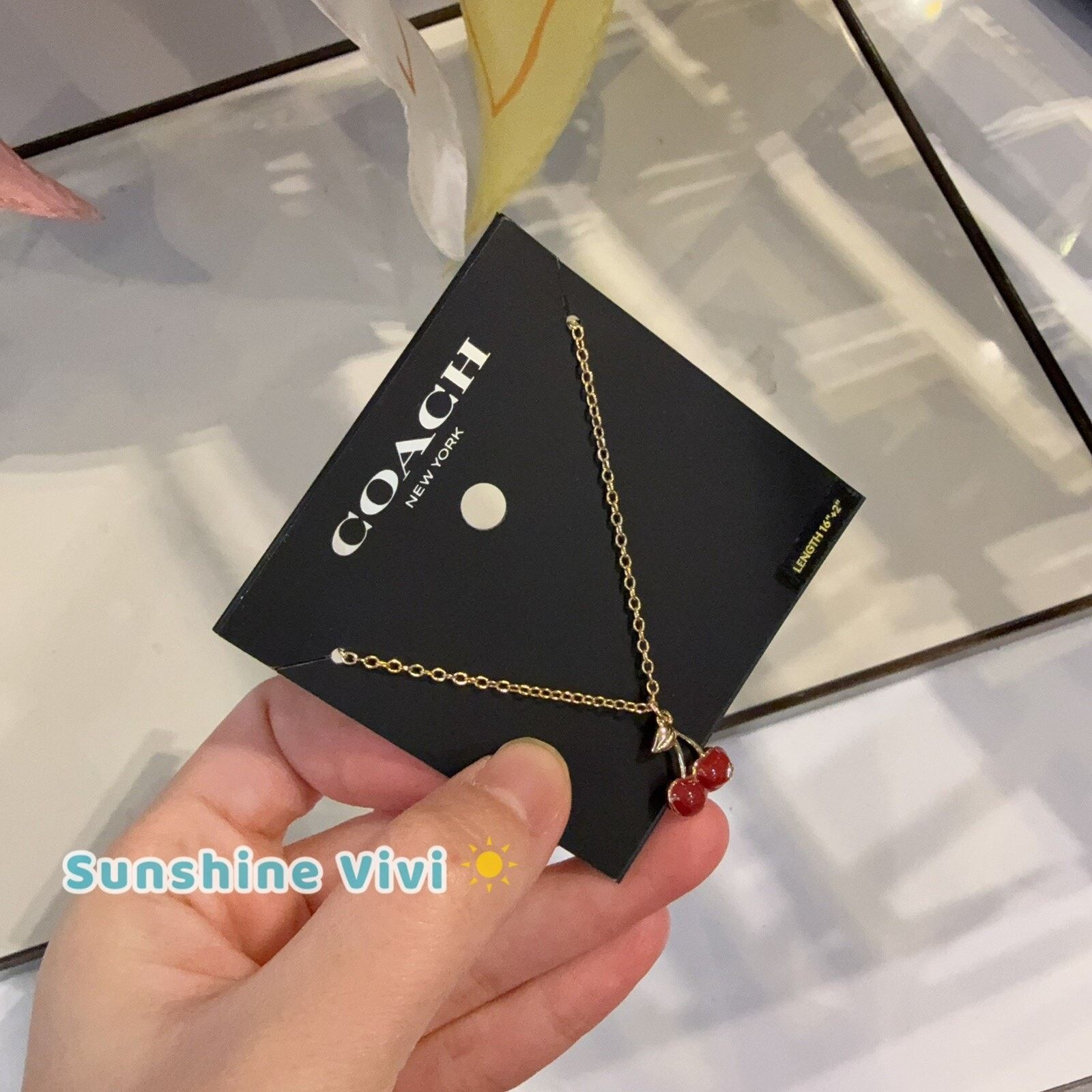 Coach NEW Coach Cherry Charm Pendant Necklace Gold/Red CAA18 Size ONE SIZE - 3 Thumbnail