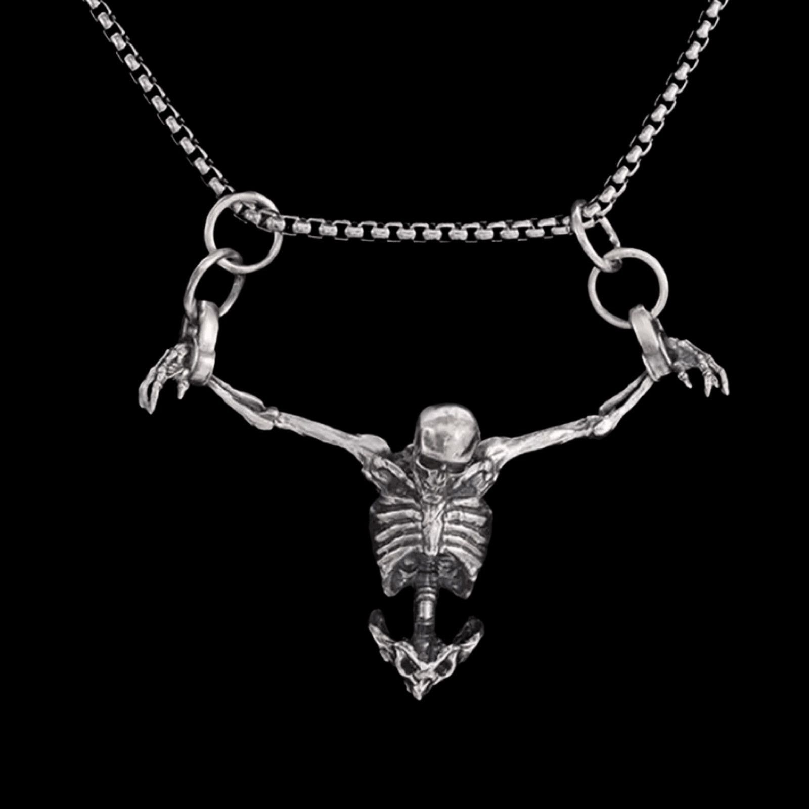 Jewelry Skeleton Skull Necklace Punk Chain in Silver, Men's