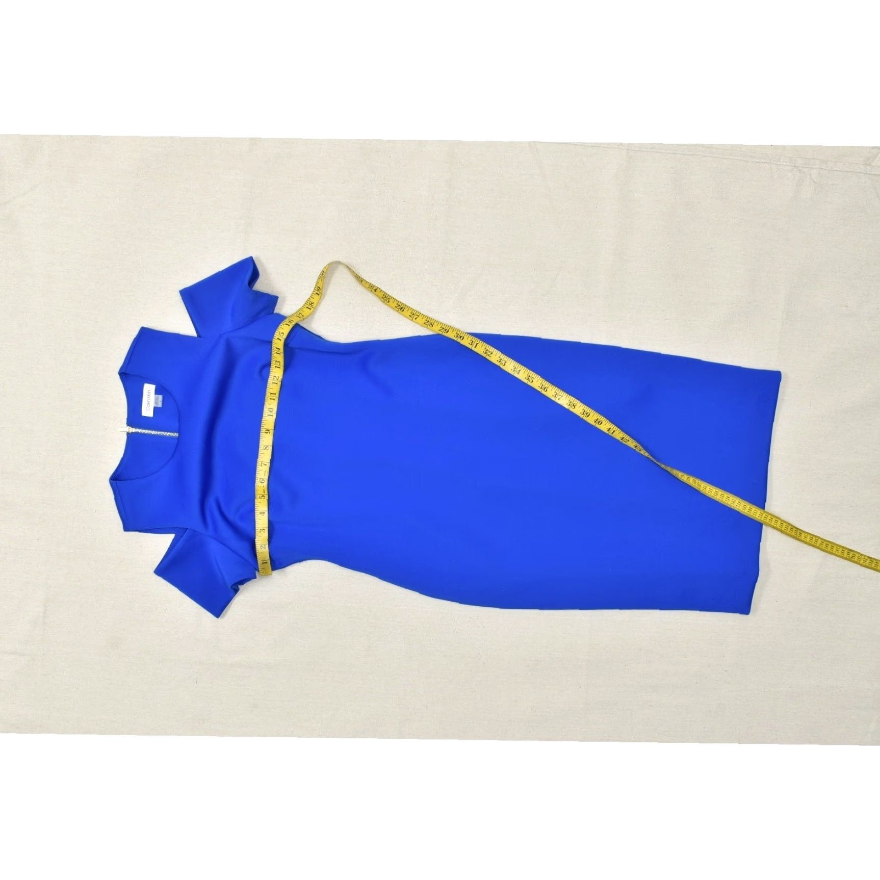 Calvin Klein Women\'s Royal Blue Sheath Dress with Gold Zipper Size 4  Polyester