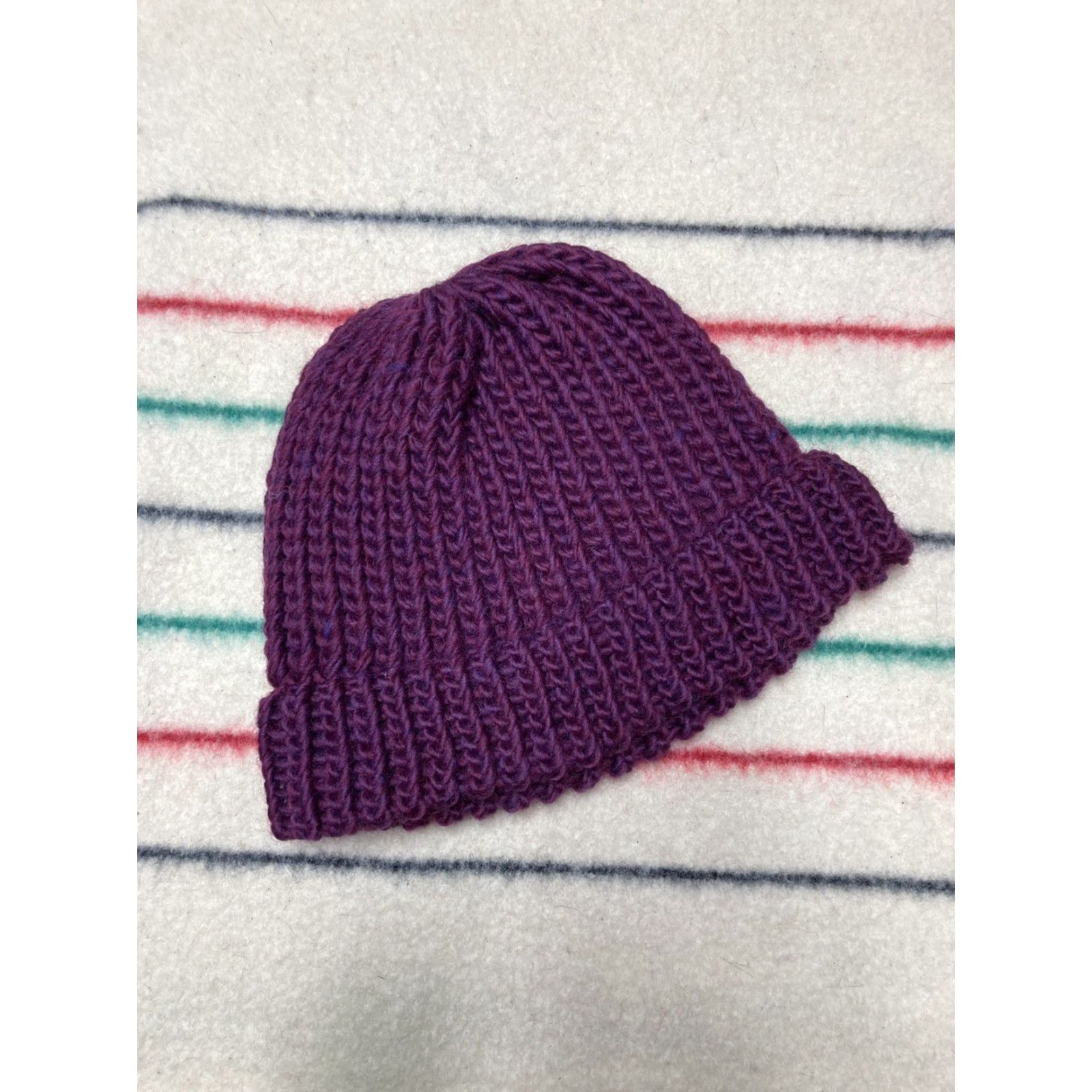 Vintage VINTAGE Crochet knit beanie hand made midnight purple cap snow toboggan soft adult Size ONE SIZE - 4 Thumbnail