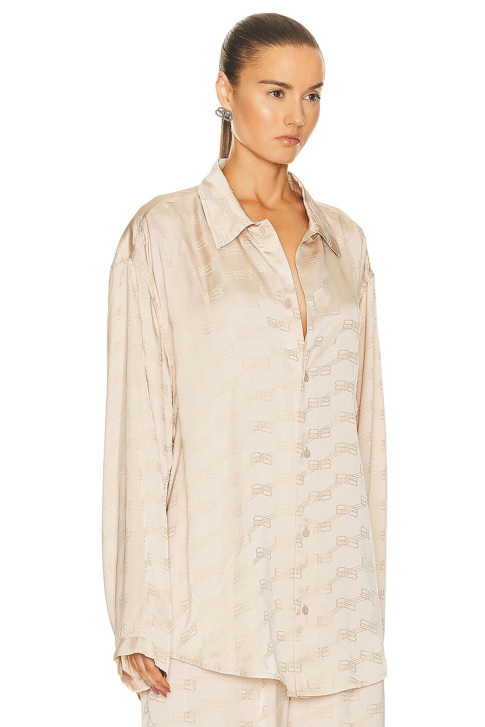 Balenciaga o1mt1gz0924 BB Monogram Minimal Shirt Large Fit Beige Size XS / US 0-2 / IT 36-38 - 2 Thumbnail