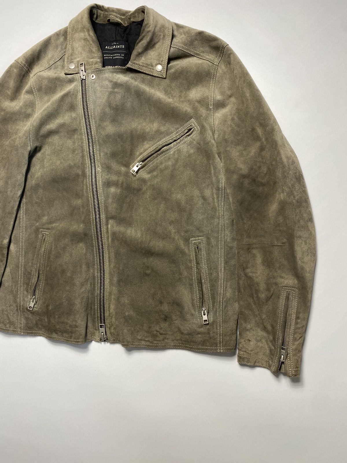 Allsaints Allsaints Crawley Calf Suede Biker Leather Jacket Size US XL / EU 56 / 4 - 5 Thumbnail